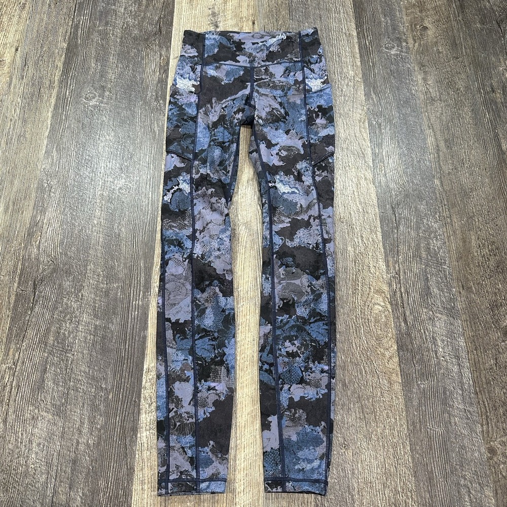 Lululemon Speed Up Tights Blue Purple Camo Multi Full On Luxtreme Women's Size 2